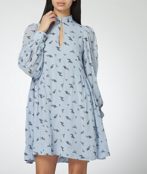 GANNI Floral Print Georgette Mini Dress Details, light blue, 36 | eBay