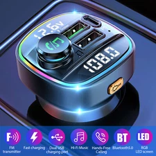Bluetooth 5.0 Car Wireless FM Transmitter Adapter USB PD Charger AUX Hands-Free