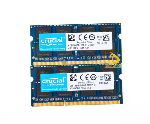 Crucial 2x 4GB 2RX8 PC3-8500S DDR3 1066Mhz SODIMM Laptop Memory RAM 204Pin/) - Picture 3 of 6
