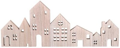 Wooden House Shaped Decor, Christmas Rustic Wooden Cottage Tabletop Block Brown