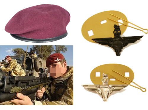NOWY Pułk Spadochronowy Mała korona Jedwabna podszewka Bordowy beret + Czapka Odznaki Para - Zdjęcie 1 z 1