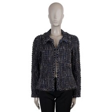 73174 auth CHANEL navy black brown 11K BRAID TRIM TWEED Jacket 40 M