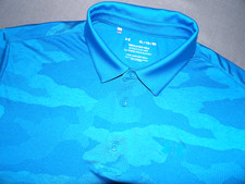 Under Armour Short Sleeved Stretch Blue Camouflage Playoff Golf Shirt Men's XL