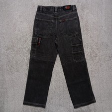 Vintage FUBU Collection Black Cargo Carpenter Jeans Boys 14 Heavyweight Denim