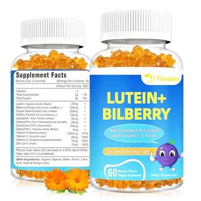 20mg Lutein & Zeaxanthin Gummies for Eye Health - Vitamin C, E, Omega 3