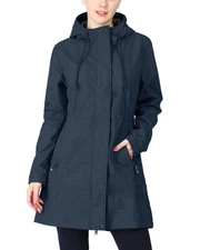 Womens Softshell Long Jacket With Hood Fleece Lined Windproof Warm Up Waterproo