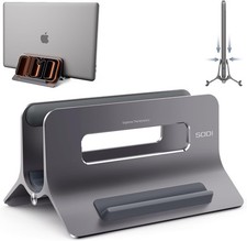 Vertical Laptop Stand Desk Aluminum Gray Gravity Auto Lock MacBook Pro Air
