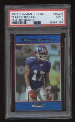 2007 Bowman Chrome Plaxico Burress Blue Refractor BC205 NY Giants PSA 9 Mint
