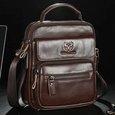 LEBULLBRO Mens Genuine Leather Sling Shoulder Bags Crossbody Business Office Bag