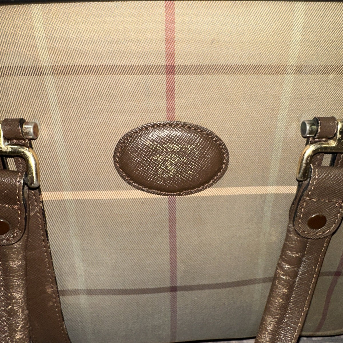 Burberry Vintage Leather canvas Hand Bag Rare With Authenticity 
