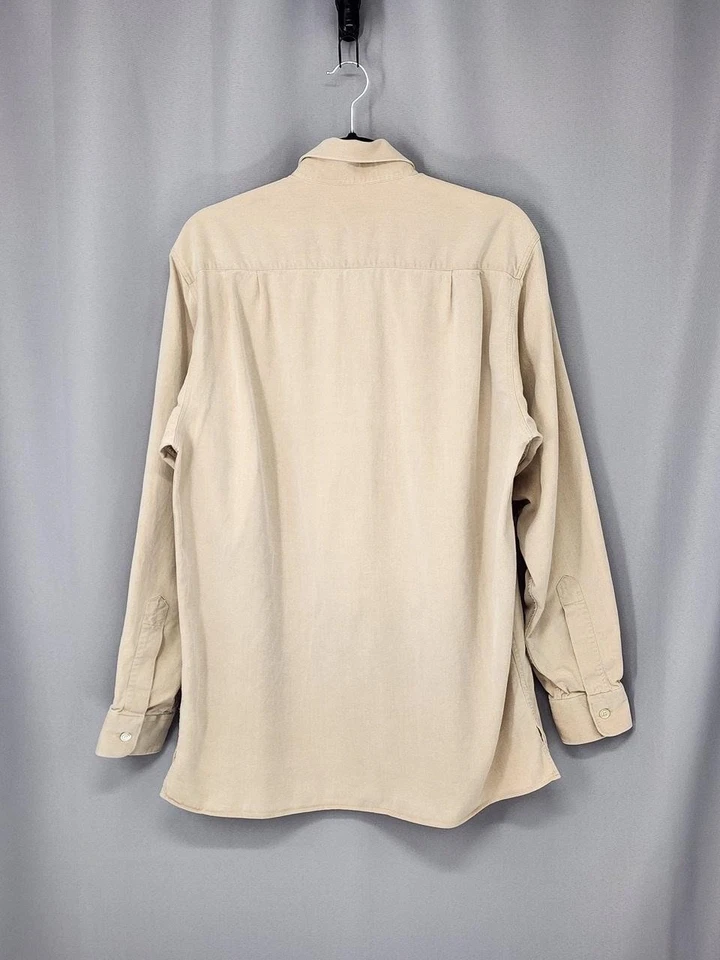 Camisa Ermenegildo Zegna Para Hombre Mediana Beige Manga Larga Botón Silenciosa Lujo Carrera Foto 3 de 4