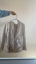 H M Women's Beige Utility Jacket Hooded Drawstring Waist Size 6