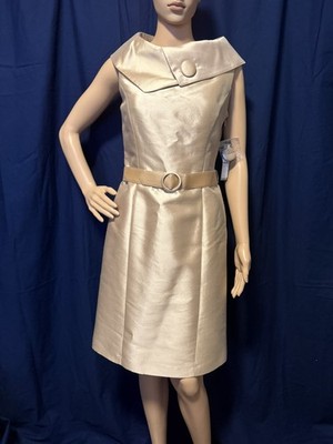 Tahari Arthur S Levine Jackie O Belted Gold Dress Vintage Inspired Sz 4 NWT $198