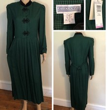 JESSICA HOWARD School Marm Green Check Maxi Dress Sz 12 NWT Velvet Trim vtg 80s