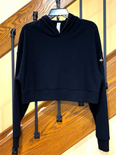 Alo Yoga Muse Hoodie cropped logo long sleeve textured black SZ. Small