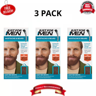Just For Men Mustache & Beard Dye M-27 Light Red Brown Gray Hair, 3 Pack