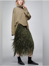 Zara LIMITED EDITION FRINGED SEQUIN SKIRT Green Large Blogger Fav ZW COLLECTION