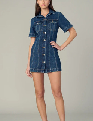 NEW Joe's Jeans Linen Blend The Denim Tucker Shift Button Dress Womens Small