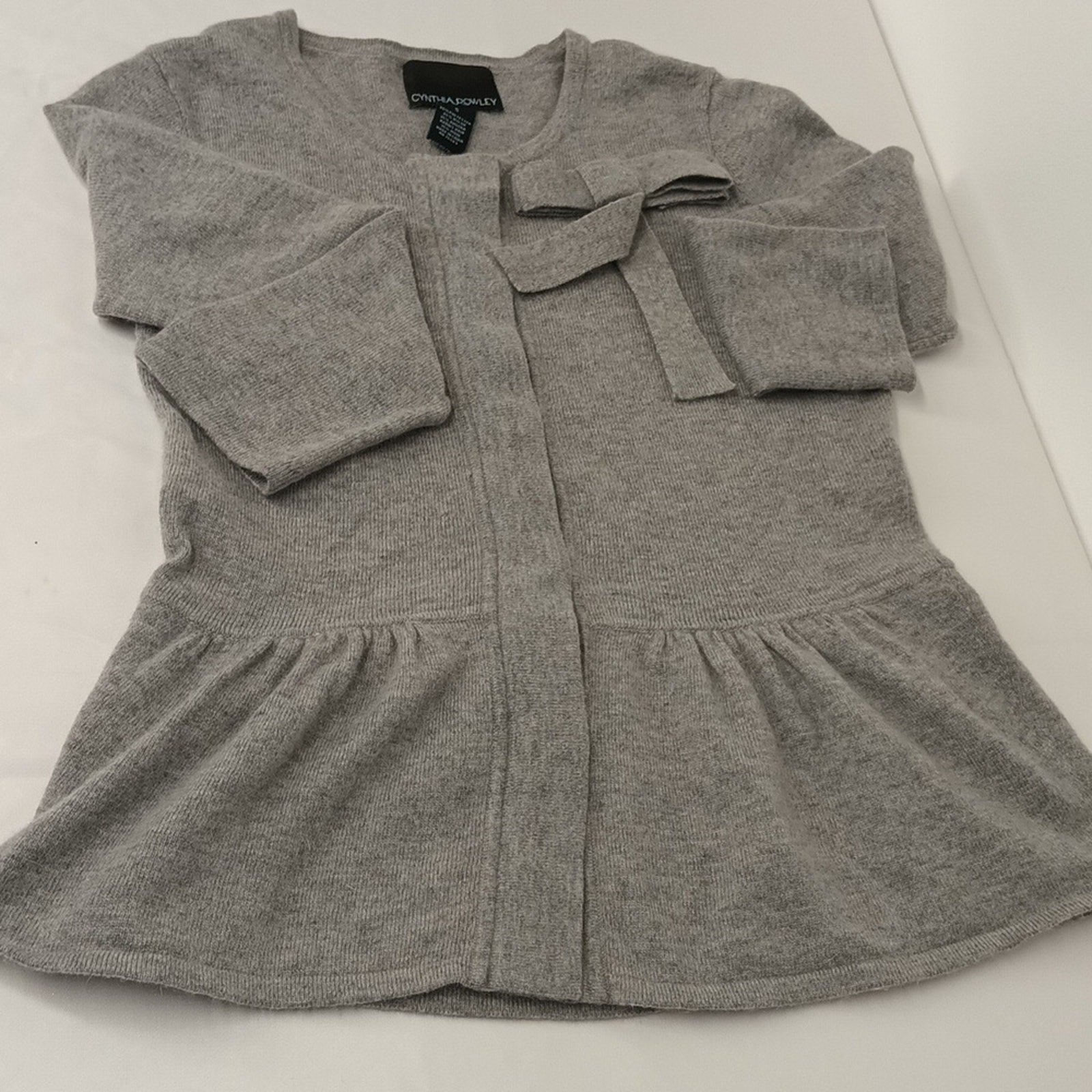 Cynthia rowley angora wool grey peplum Ruffle hem Bow women's sweater size Small