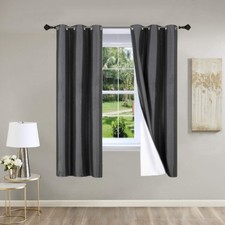 Set of 2 Blackout Curtains Faux Silk Window Thermal Insulated Lined All Size Noa