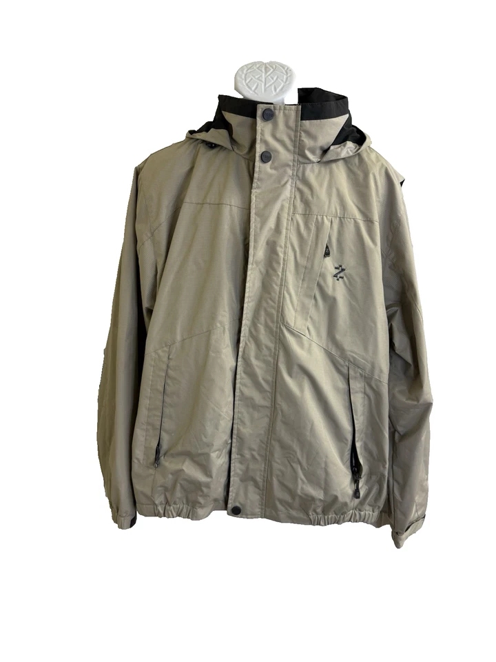 Abrigo de Invierno IZOD PERFORMX Para Hombres Con Capucha XL Color Beige Cremallera Completa Forrado a Presión Foto 4 de 4
