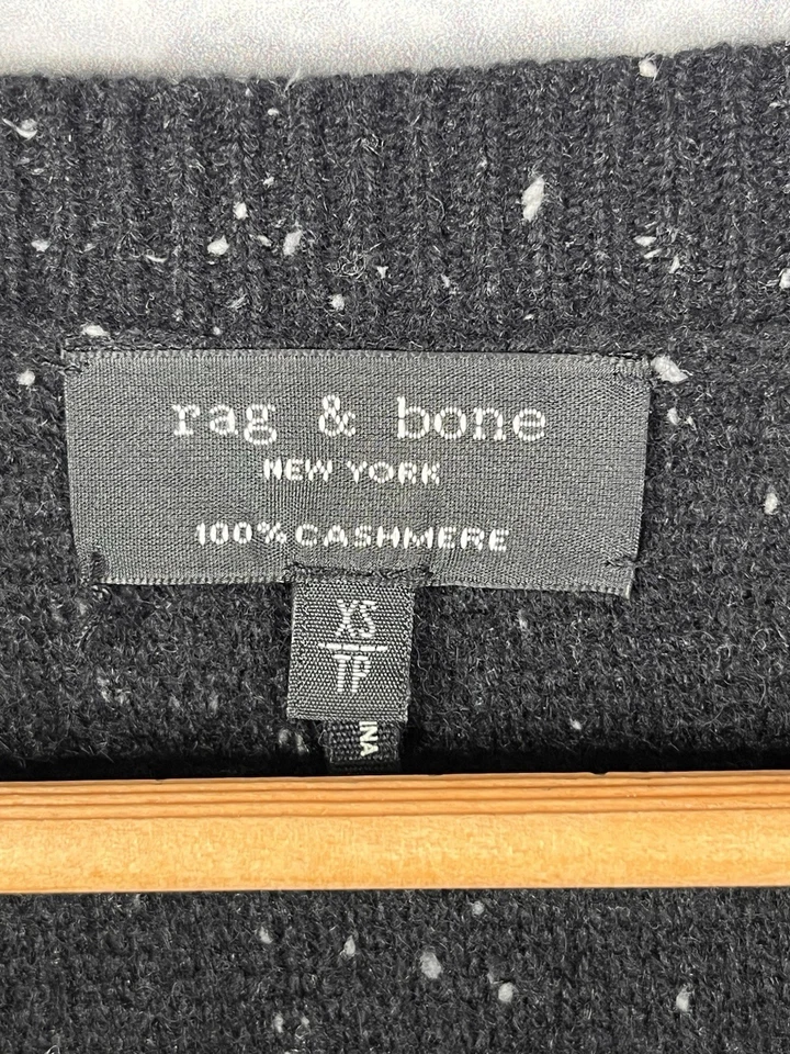 RAG & BONE Women's Black White Speckled Cashmere V-Neck Cardigan Sweater XS - Image 3 of 4