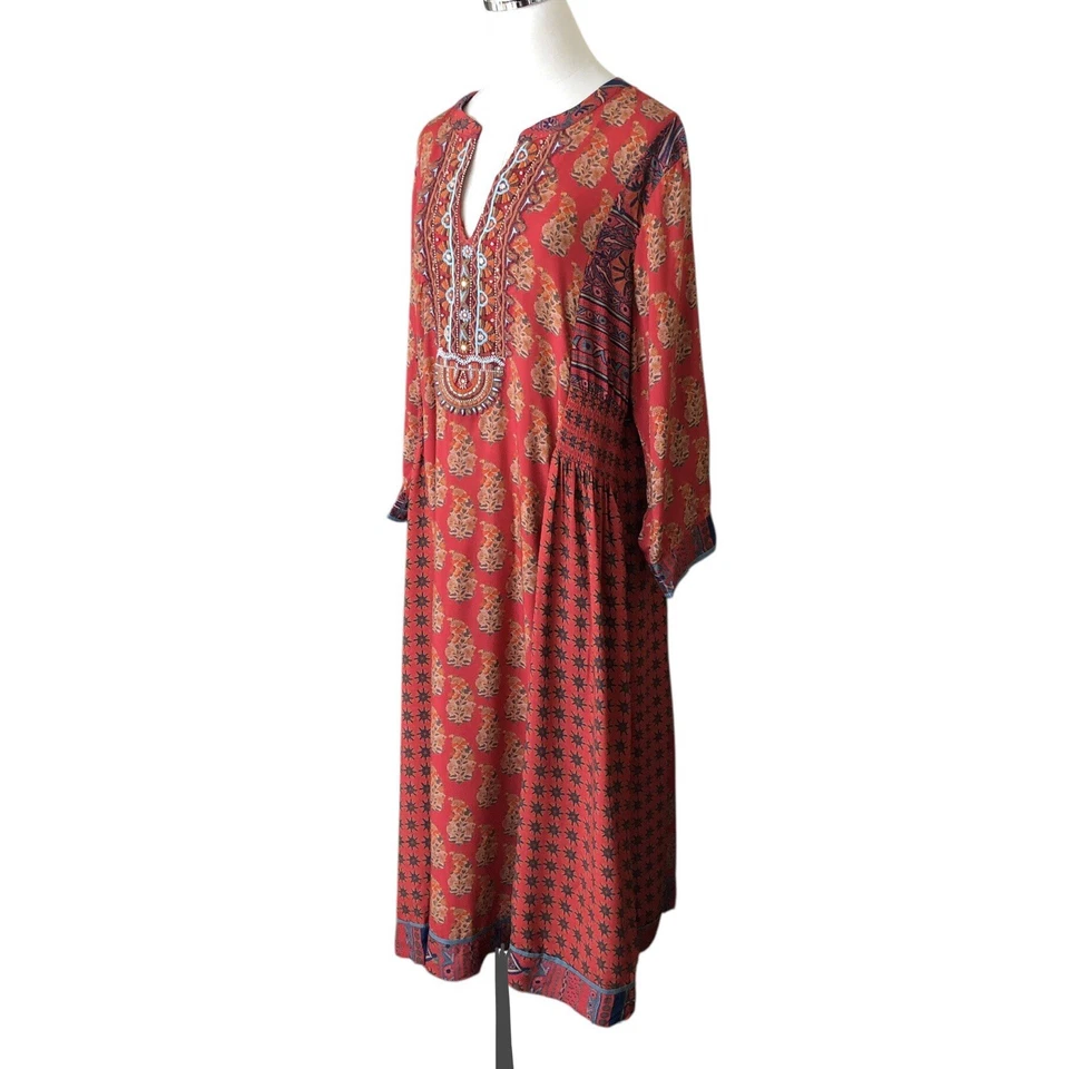 Soft Surroundings Bohemian Embroidered Block Print Phoenix Midi Dress Size XL - Image 4 of 4