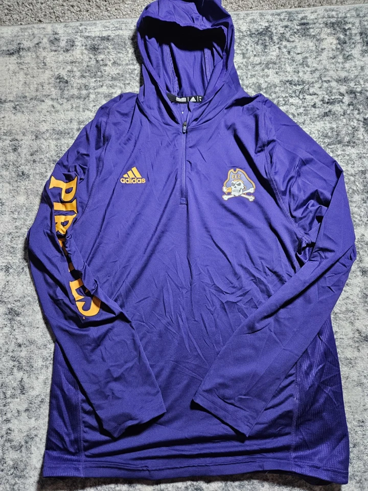 East Carolina University Pirates Adidas Quarter Zip Hoodie Men's L Team Issued  - Image 2 of 4