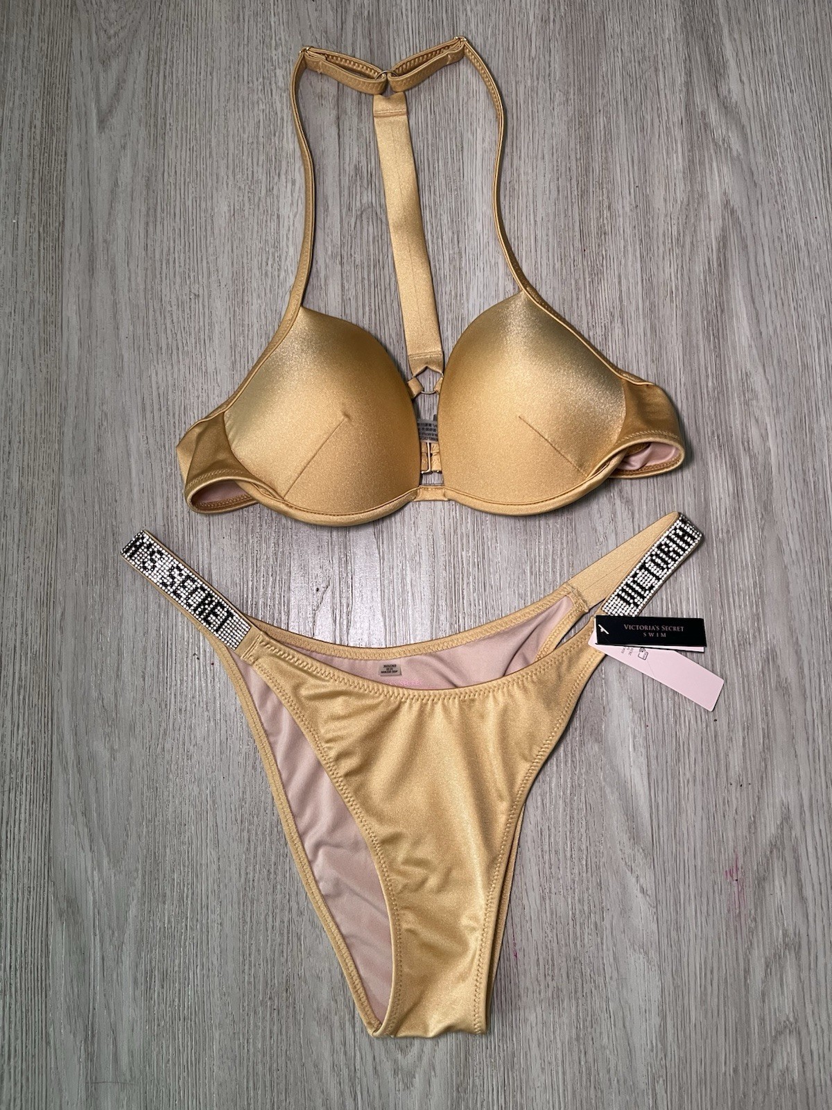 Victoria's Secret Swim Shine Push-Up Brazilian 2 Piece Bikini Set Sz 34B Medium