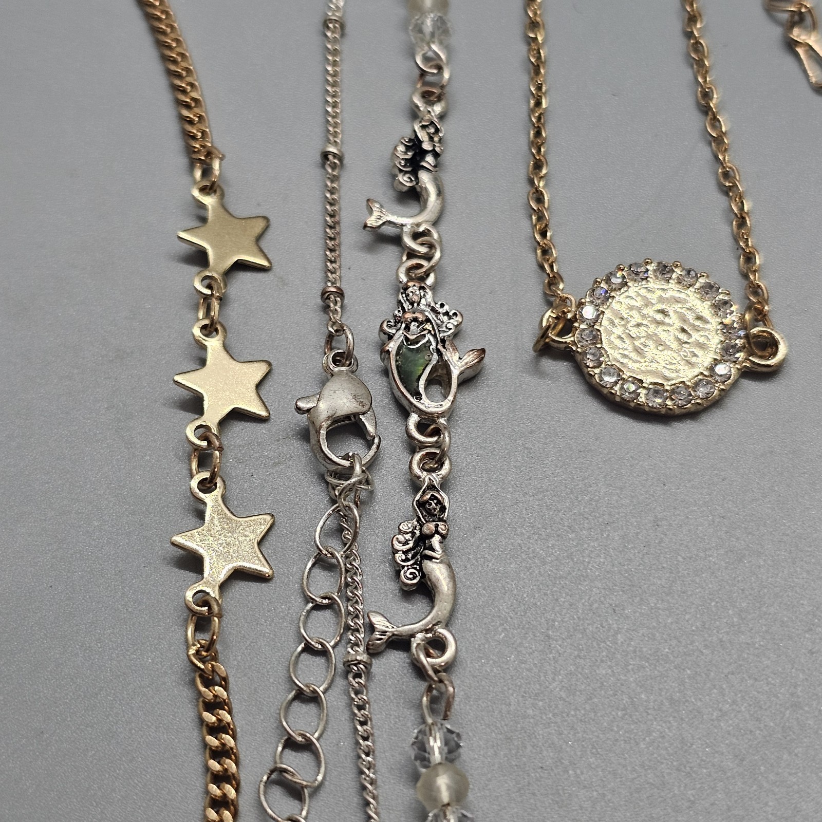 Gold & Silver Mermaid Star Rhinestone Bracelet Ankle Wrist Set-image