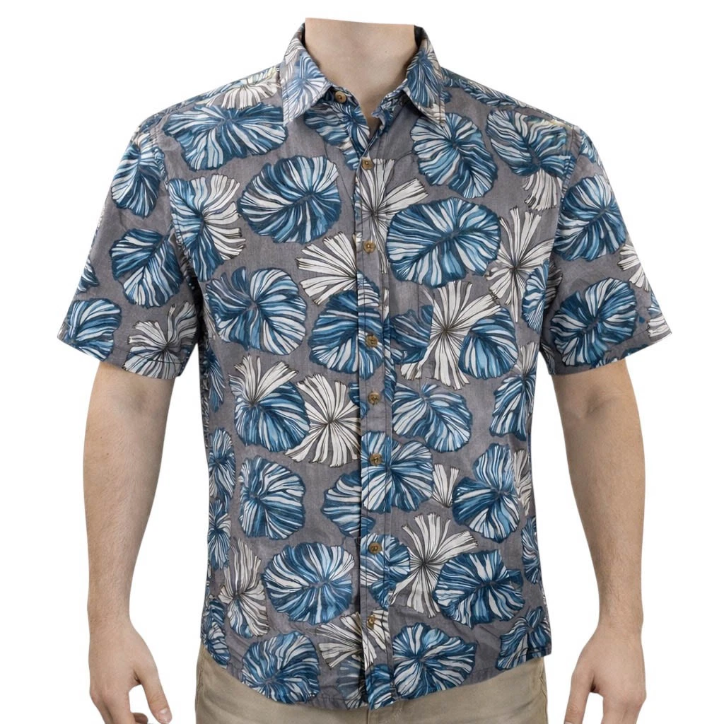 Cooke Street Hawaiian Aloha Shirt Large Floral Tropical Leaves Reverse Print