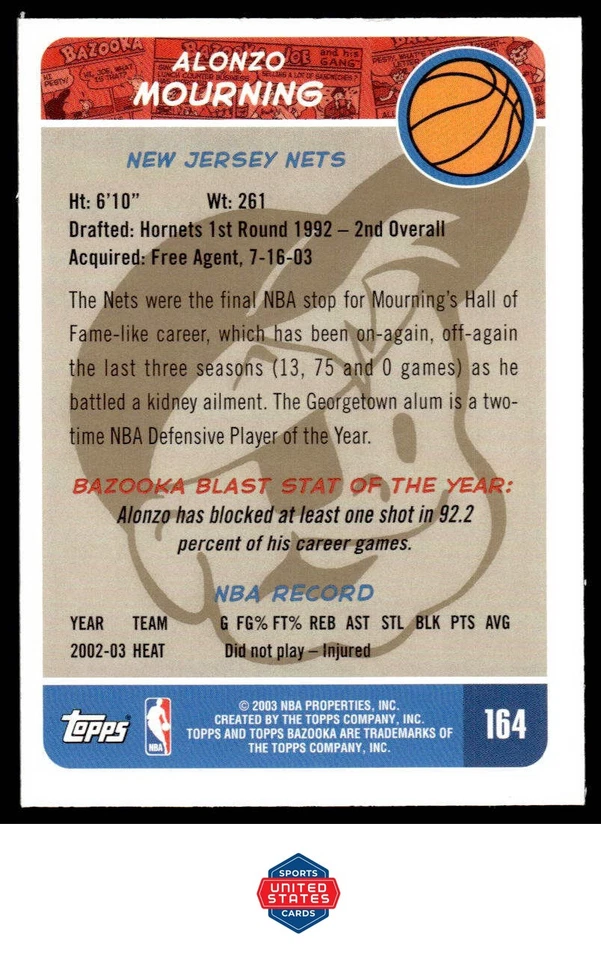 2003-04 Bazooka #164 Alonzo Mourning Gold - Image 2 of 2