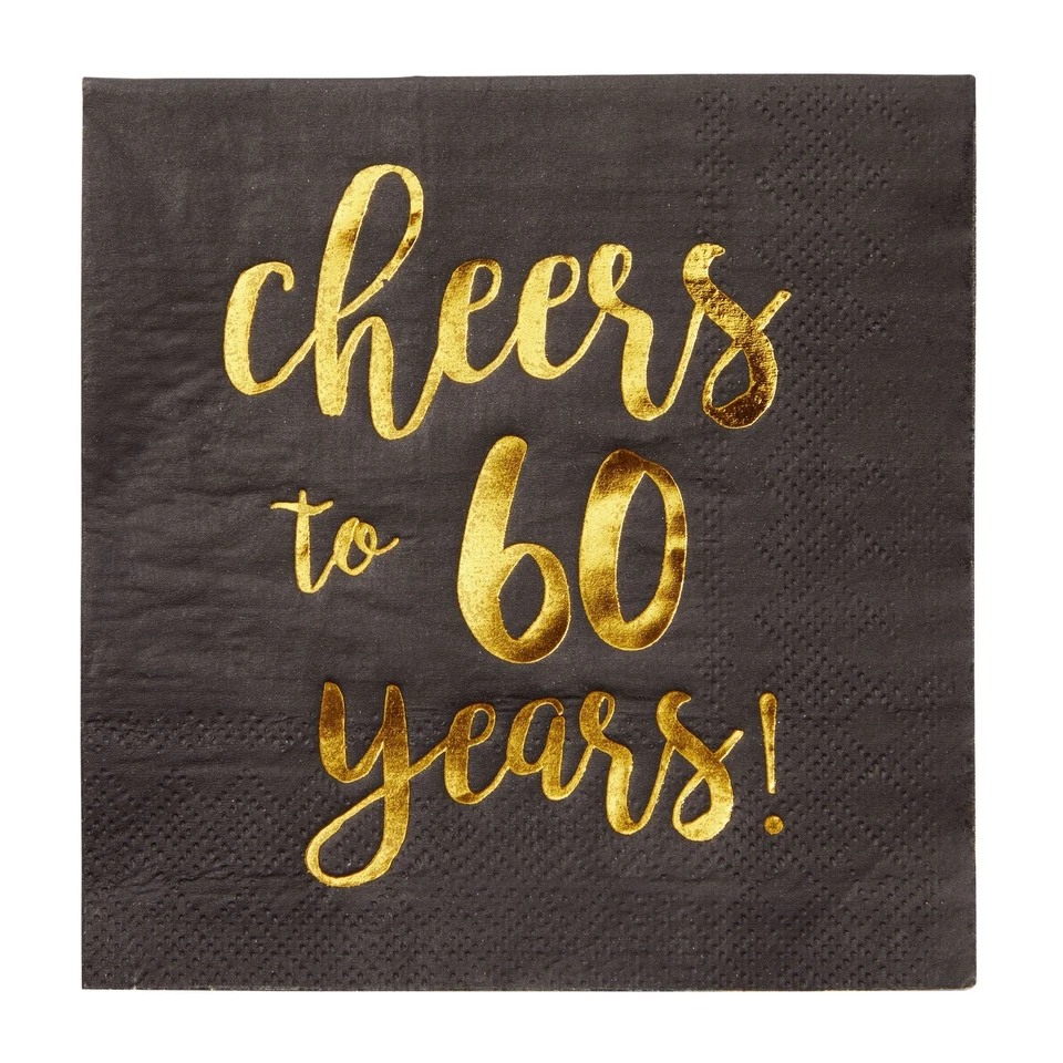 Салфетки Cheers to 60 Years на 60-й день рождения упаковка 50 шт., 3 слоя, 5 x 5 дюймов - Изображение 4 из 4