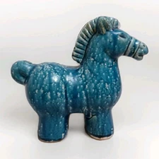 Mid Century 10" Vtg Modern Rimini China Blue Glaze Horse Pony Pottery Sculpture