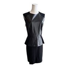 Nicole Miller Black Leather Peplum Sheath Dress – Size 10
