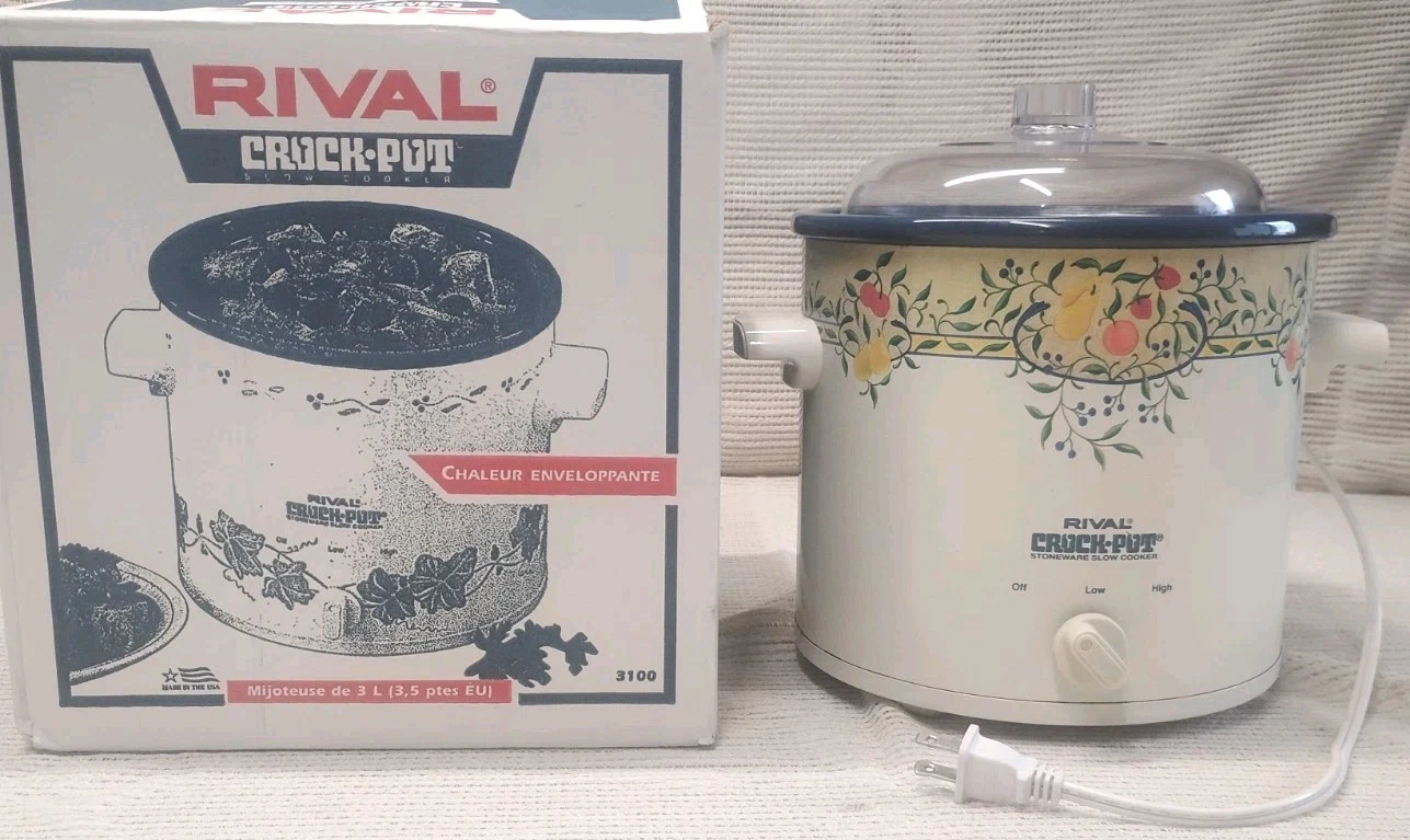 Rival Crock Pot Stoneware Slow Cooker 3.5 qt with Lid Fruit Vines Vintage 3100