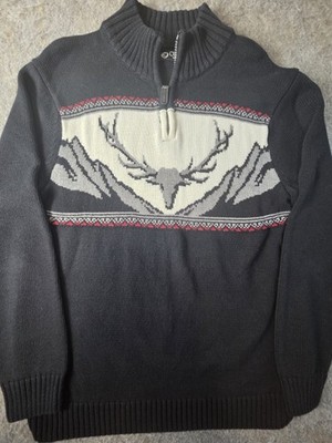 Chaps Deer Elk Black Sweater 1/4 Zip Pullover Sweater Winter Size Large 