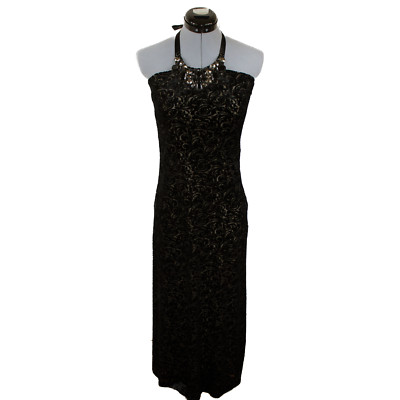 JALOUX Small Black Maxi Dress Burnout Velvet Halter Party Cocktail