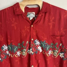 Vtg Paradise Found Shirt Mens 4XL Red Christmas Print Button Up Hawaiian Flaw