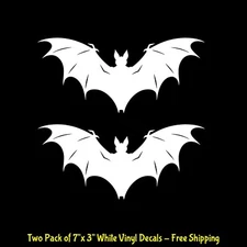 Bat Flying Graphic Two 7" White Vinyl Decals Car Truck Door Bumper Laptop Tablet