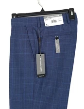 Michael Kors Men's Classic-Fit Stretch Wool Suit Pants Blue Plaid 38x32 NWT