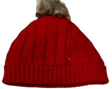 NEW TAHARI BABY Hat Pom Pom Red Cable knit 6 - 9 months