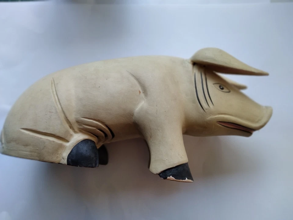 Pig Carved Wood, A Cute Old Piece. Painted Cream - image 2 of 4