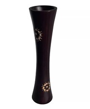 Hand Turned Ethnic Wooden Vase 12" Tall Hand Carved Etched Floral Design READ