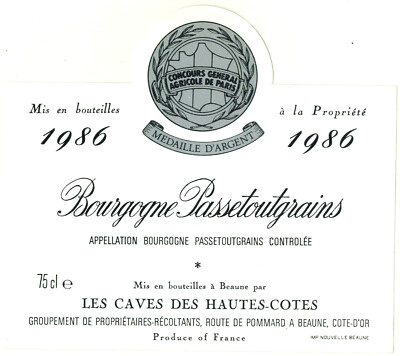 Burgundy wine label Passetoutgrains-Les caves des hautes Côtes-Ref.135