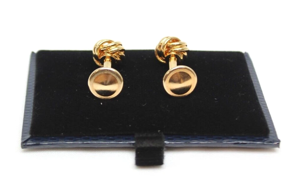 WEH Hayward Pair of 3/8" Brass & Faux Sapphire Knot Fixed Back Cufflinks 7/8"L - Image 4 of 4