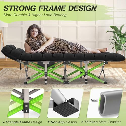 Camping Cot, Folding Camping Cot Bed for Adults 28Inch Grey Cot & Black