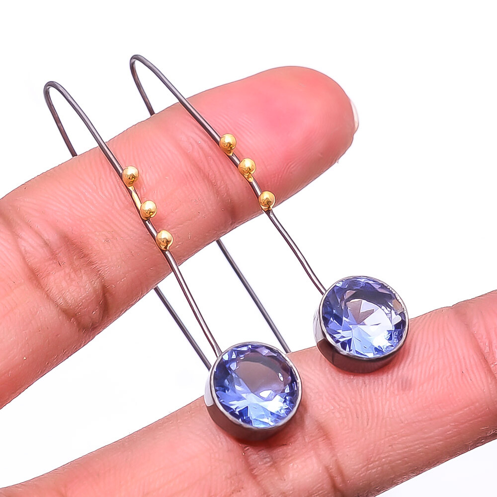 Iolite 925 Sterling Silver Black And Gold Rhodium Plated Earring 1.95