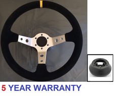 SUEDE STEERING WHEEL & BOSS KIT FIT FORD FIESTA MK6 MK7 FOCUS MK1 MK2 MK3 DISHED