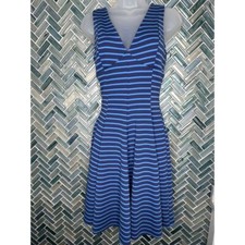 WOMENS PETER SOM DESIGN NATION BLUE STRIPED SLEEVELESS FIT & FLARE KNIT DRESS 2
